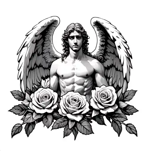 Angel And Roses Surrounding Him Victorious