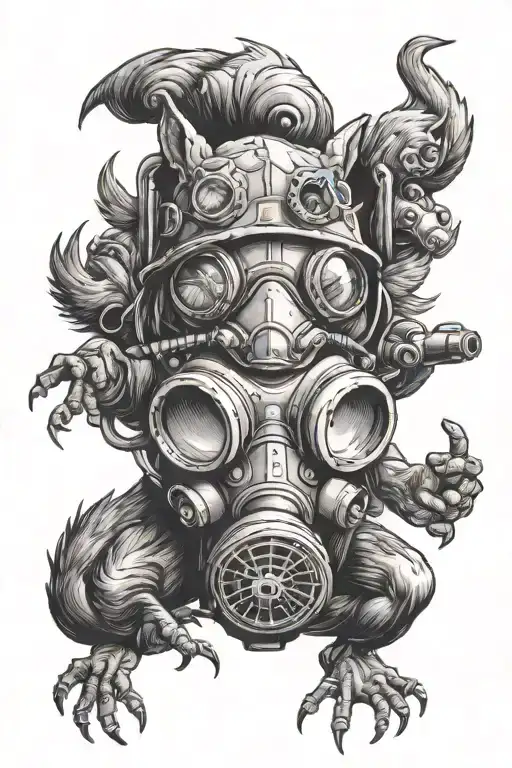 Spider Wearing Gas Mask Surrounded By Angry Squirrels