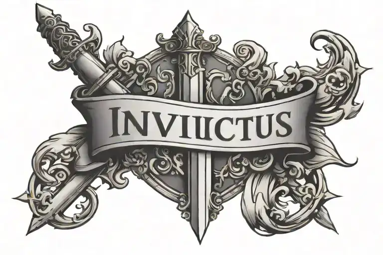 The Word Invictus In Capital Letters With A Sword