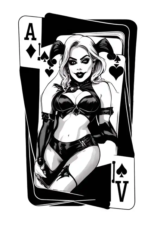 Harley Quinn Playing Cards Black And White Leg