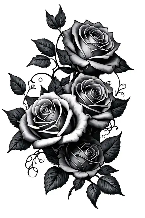 4 Roses With Vine In Between Each