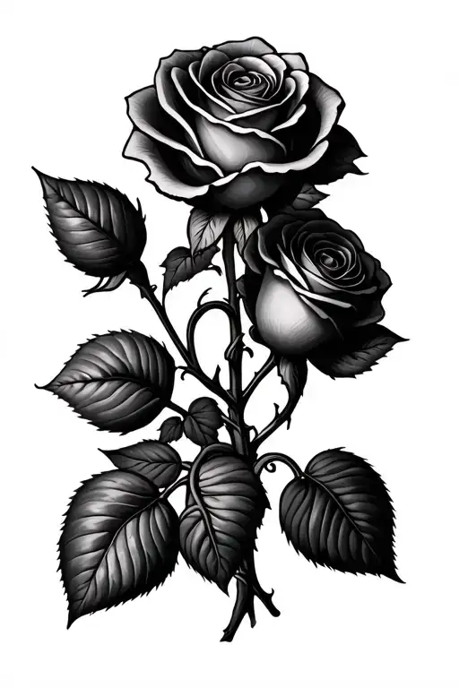 4 Roses Spaced Out With Vine In Between Each Other