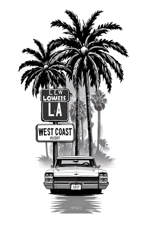 Palm Trees With La And Lowrider Car With West Coast Street Signs