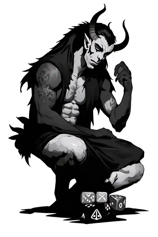 Male Tiefling Sitting With A Dice Set