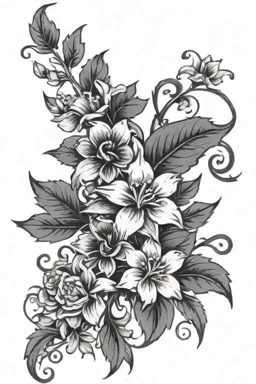 Flowers On Leafy Vine Straight Line Slim