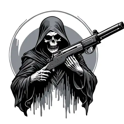 Fear No Evil Grim Reaper Holding Rifle