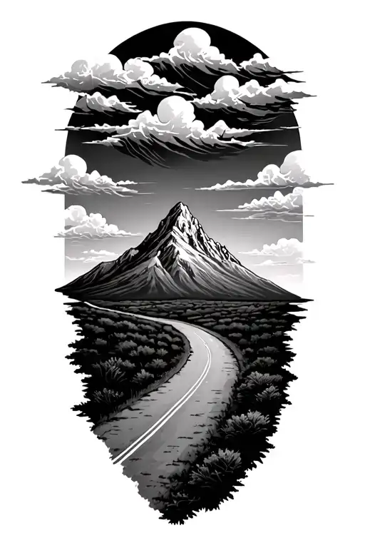 Road To Success Leading To A Mountain Top With Clouds