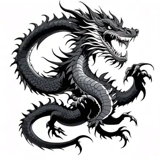 Dragon With A Samurai In Front View