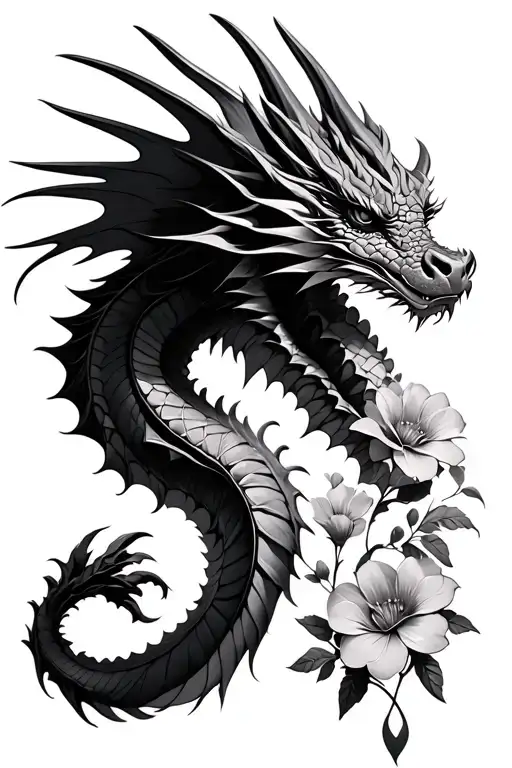 Dragon With Wings And Flowers Neck