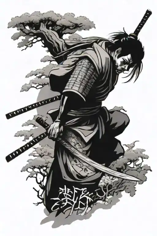 Samurai And Japanese Tree