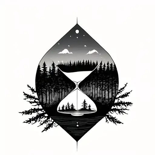 Forest In Hourglass Geometric Zero Line Art