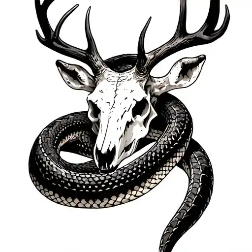 Rattlesnake Wrapped Around Deer Skull