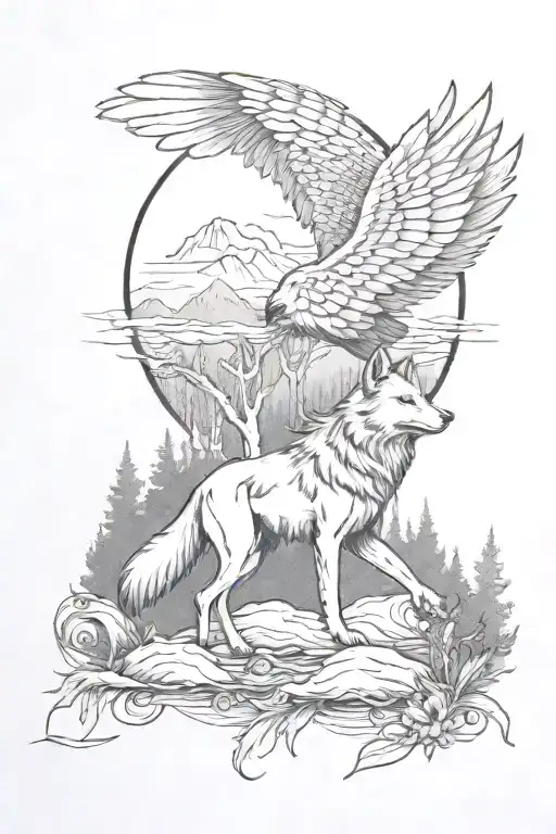 Wolf Angel Ocean Forest Scene