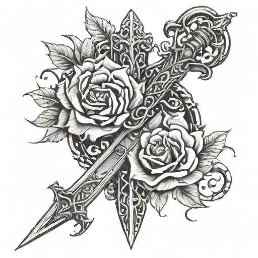 Zulfiqar Sword Shia Islam With Thorns And Rose Intertwined