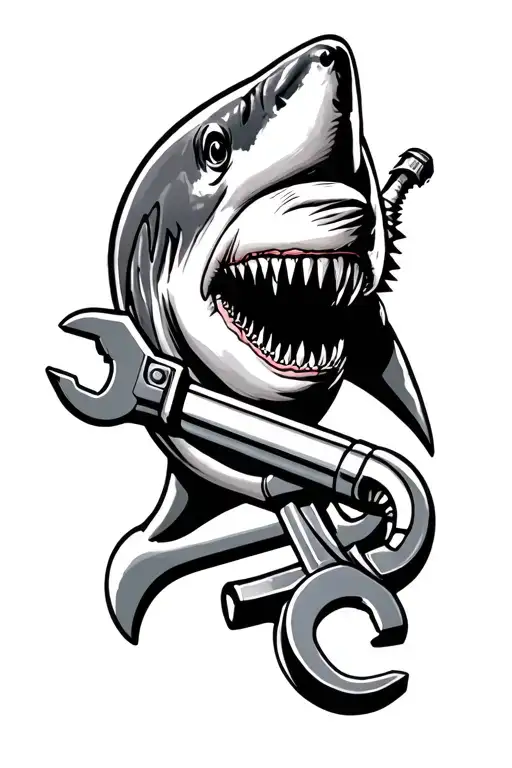 Shark Eating A Pipe Wrench Intertwined