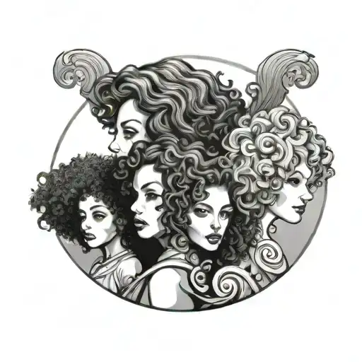 Mother Is Two Daughters With Curly Hair