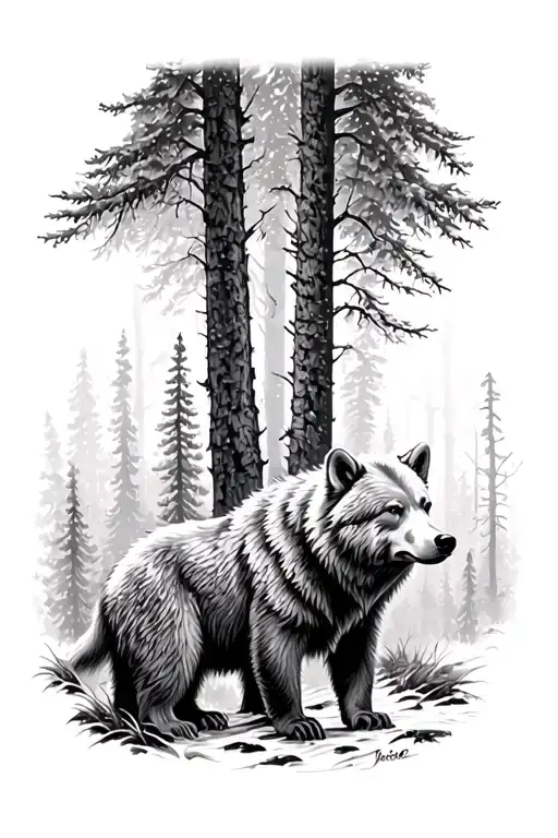 Wolf And Bears In The Forest