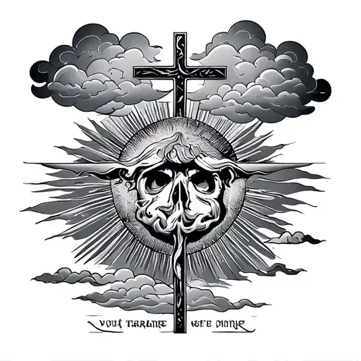 Anhk Cross Clouds And Sun Beaming Down With Words At The Bottom