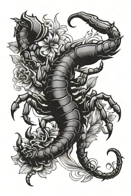 A Sketch Style Design Of A Scorpio Zodiac Symbol With Floral Accents