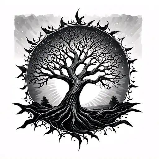 Sun And Tree Intertwined