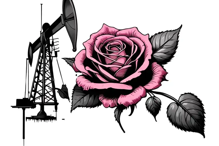 Oil Well And Pink Rose