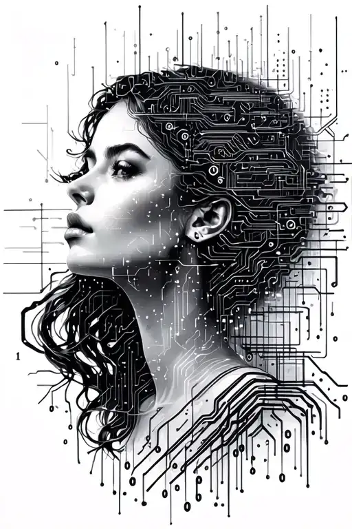 Electronic Circuitry Turning Female Face Coded Binary Numbers