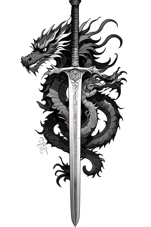 Dragon Wrapped Around A Katana Sword