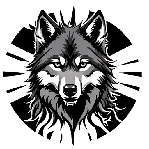 Wolf Outline With The Sun Behind