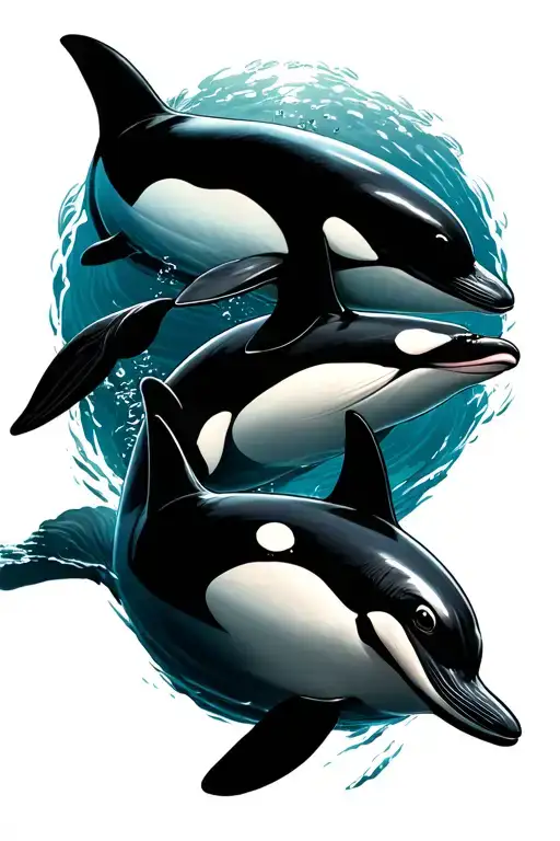 Two Adult Orcas And Baby Orca Swimming