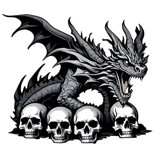 Dragon With 4 Skulls Representing Dark Periods