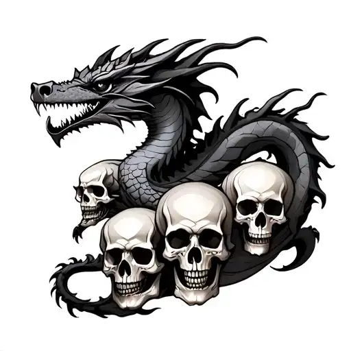 Dragon With 4 Skulls Representing Dark Periods
