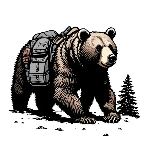 Hiking Bear Simple Line