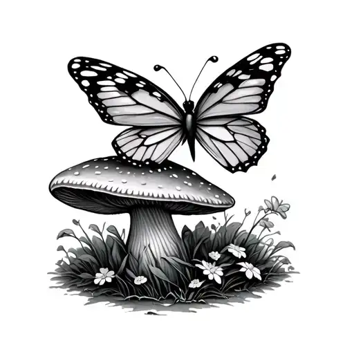 Butterfly Fairy Sitting On A Mushroom Growing