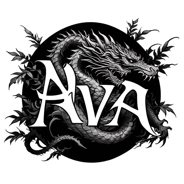 Chinese Name Ava With A Dragon Wrapped With Plants Going Vertical