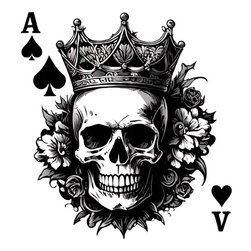 King Of Hearts Playing Card With Skull For Head