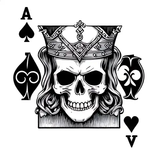 King Of Hearts Playing Card With Skull For Head