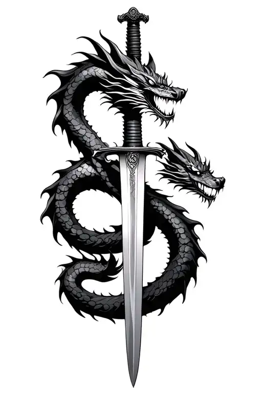 Dragon Wrapped Around A Katana Sword