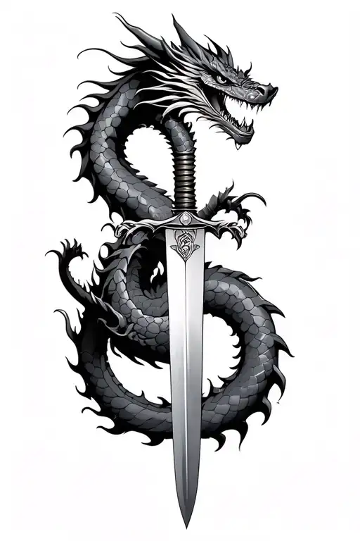 Dragon Wrapped Around A Katana Sword