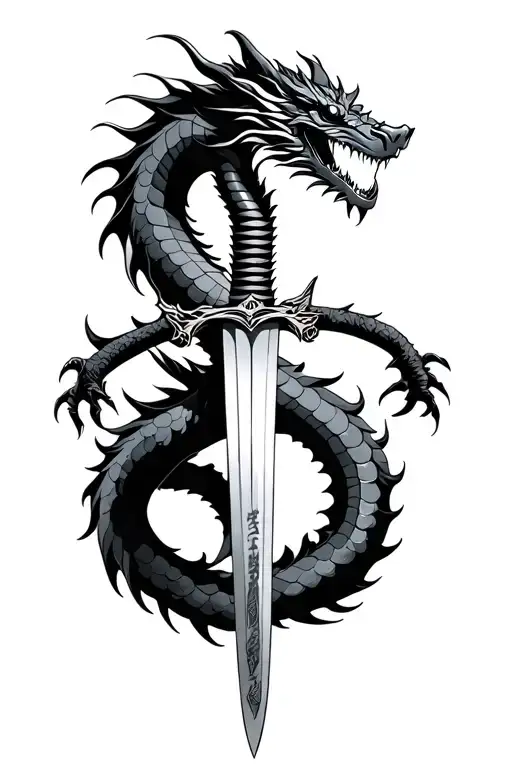 Dragon Wrapped Around A Katana Sword