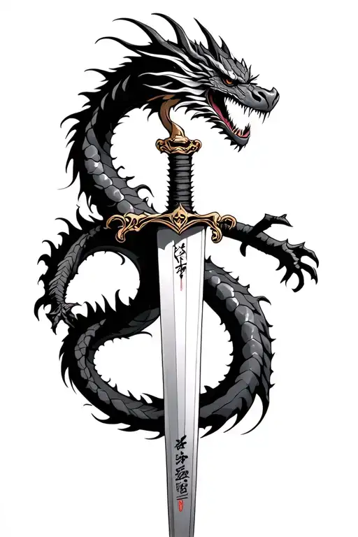 Dragon Wrapped Around A Katana Sword