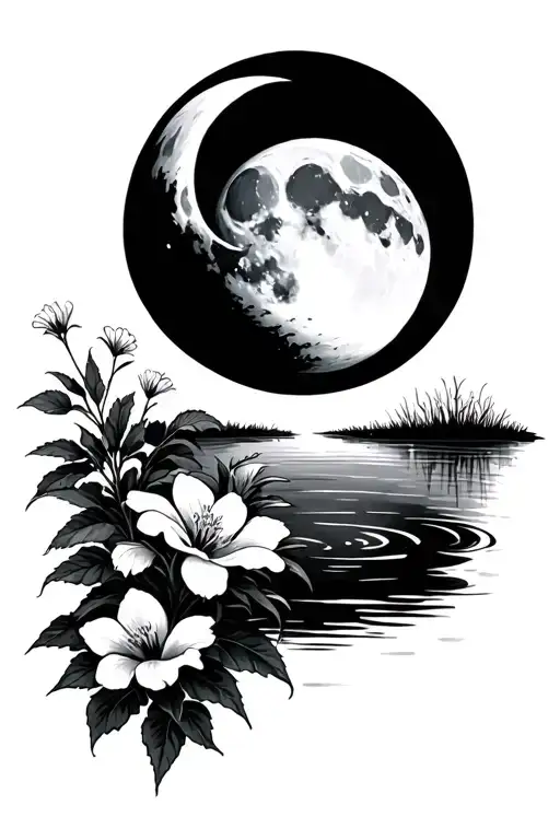 Gibson Moon With A Pond With A Moonflower Bush Center