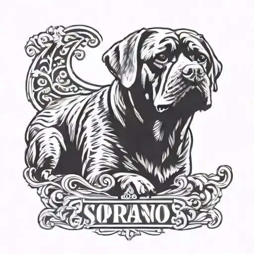 A Design Combining The Sopranos Logo With A Rottweiler In A Black-grey Style