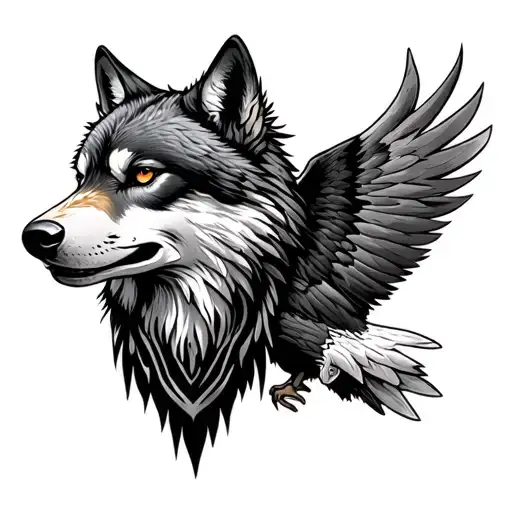 Wolf Head And Eagle Head Back To Back