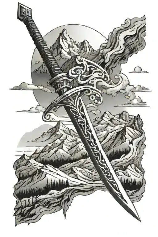 Anduril Sword With Mountains In The Background