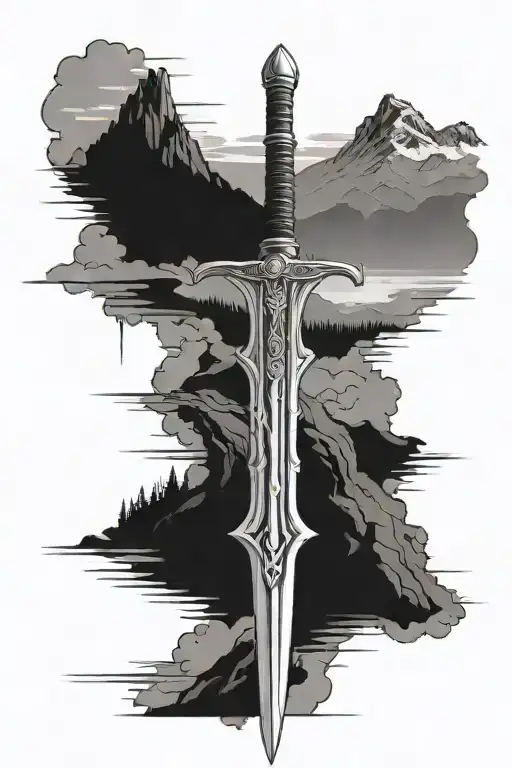 Anduril Sword With Mountains In The Background