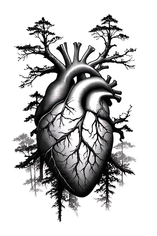 Anatomical Heart And Forest Scene