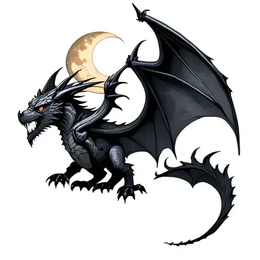 Bat Wyvern With Cosmic Wings With A Crescent Moon