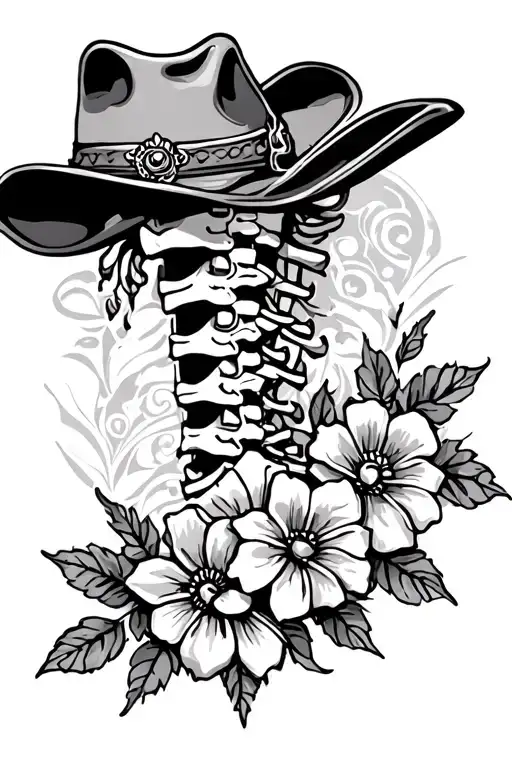 Spine Tattoo That's A Little Western With Flowers