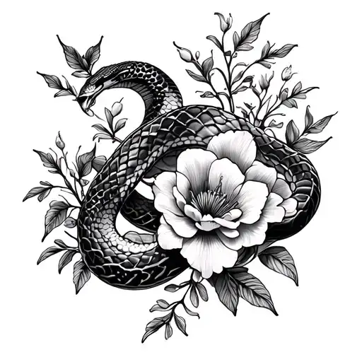 Flowers And Snake Line Art