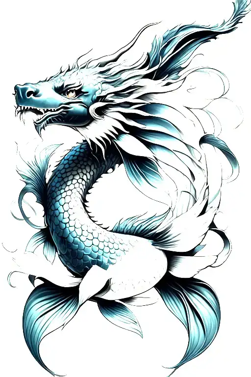 Koi Fish Swimming W Dragon Wrapped